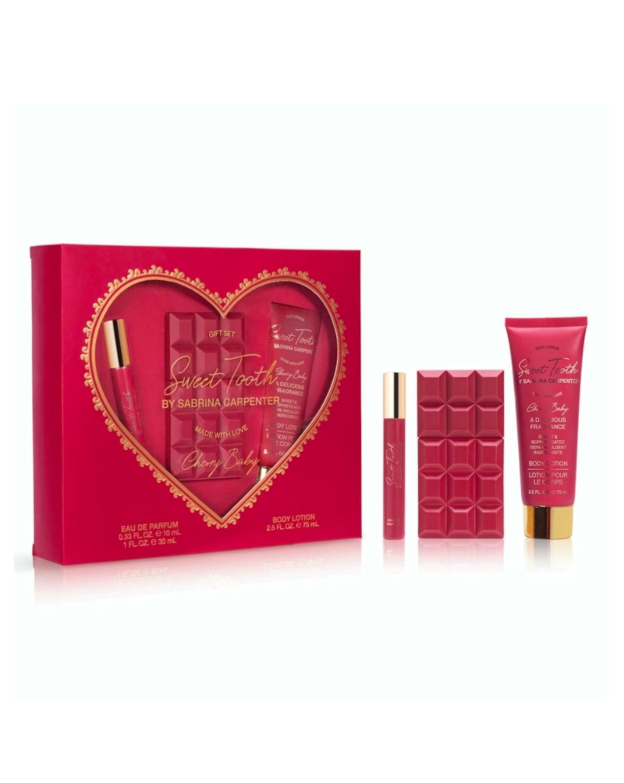 SABRINA CARPENTER CHERRY BABY Подаръчен комплект - парфюмна вода 30мл, травел спрей 10мл, лосион за тяло 75мл
