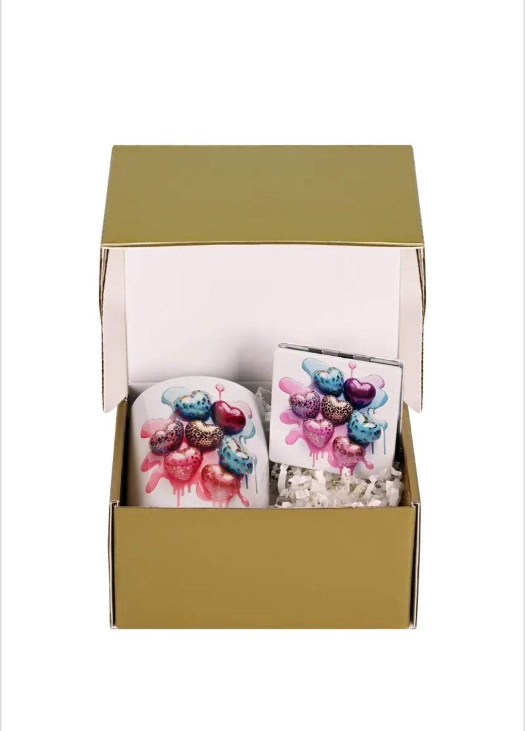 Подаръчен комплект "Честит Празник!" чаша и сгъваемо джобно огледало