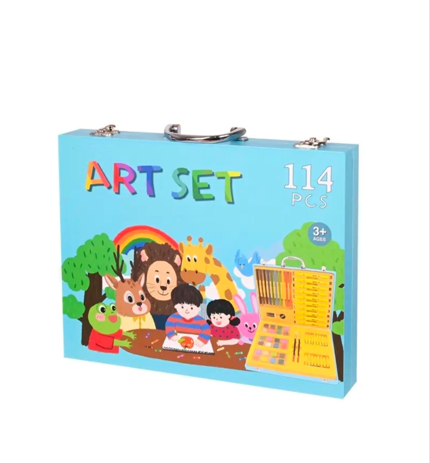 Комплект за рисуване и оцветяване в синьо куфарче, подходящ за момче/момиче