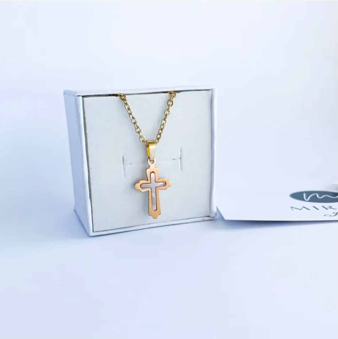 Нежни колиета с кръст с естествен седеф от медицинска стомана 316 L
