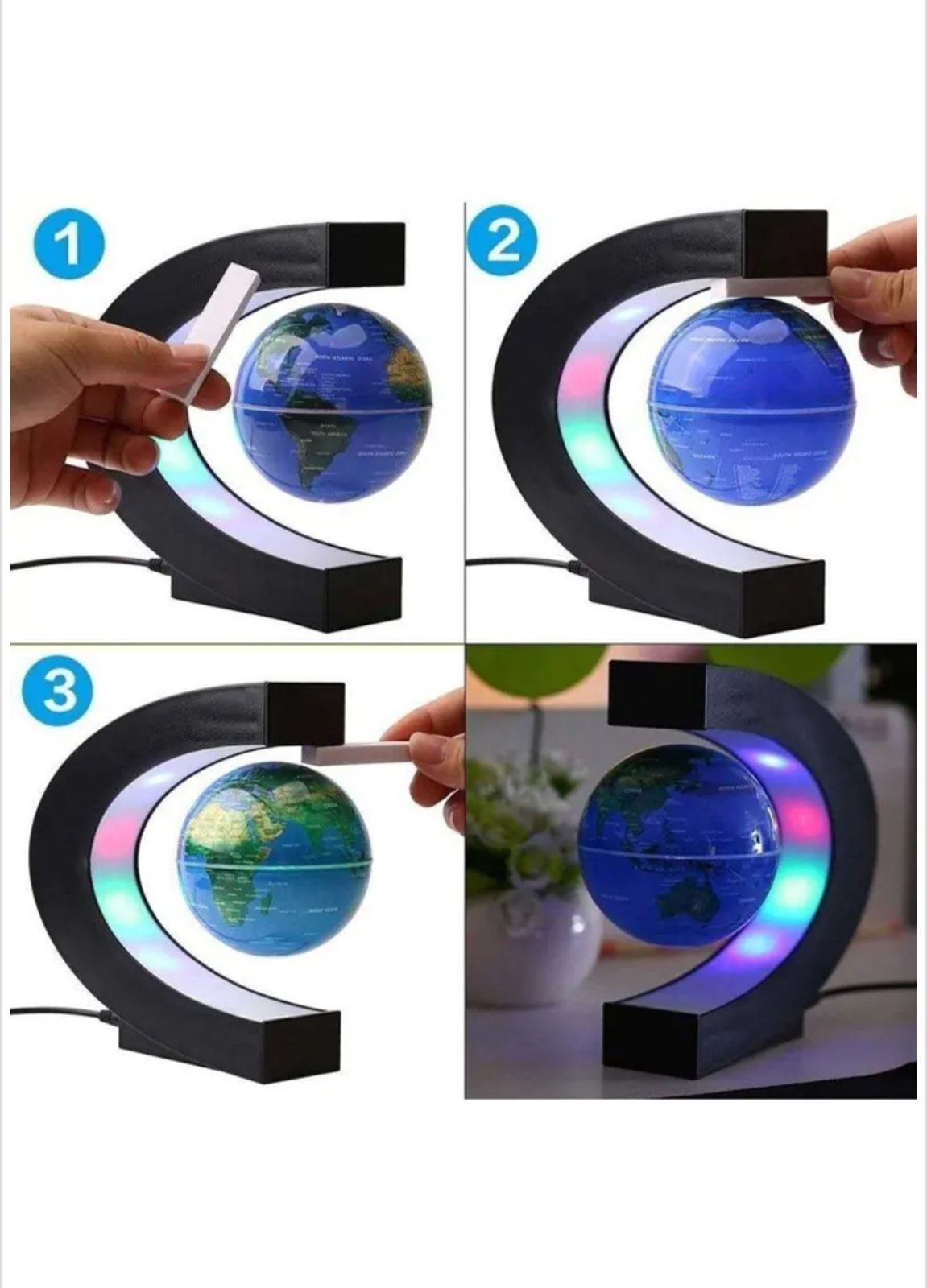 Магнитен левитиращ глобус с LED светлина и зарядно