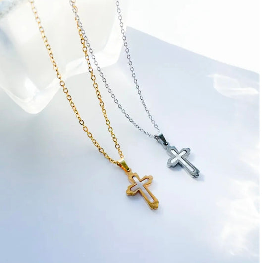 Нежни колиета с кръст с естествен седеф от медицинска стомана 316 L
