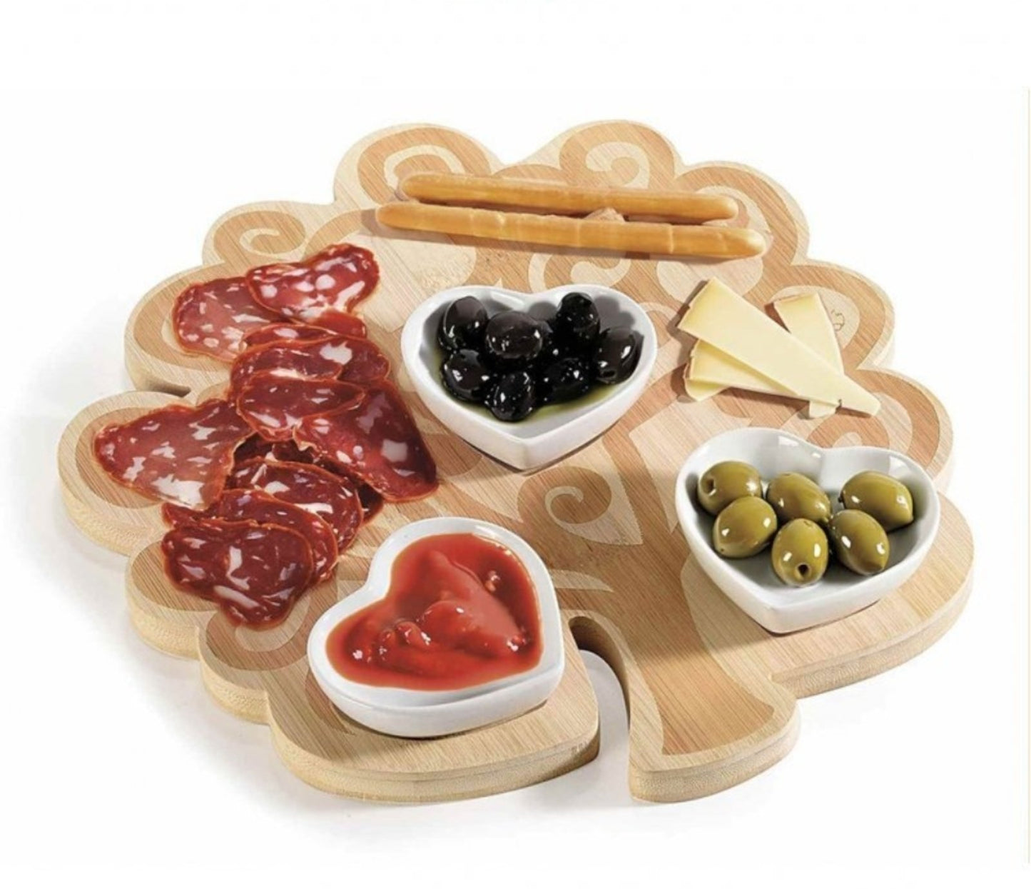 Сет за аперитив във формата на дървото на живота с порцеланови купички сърца