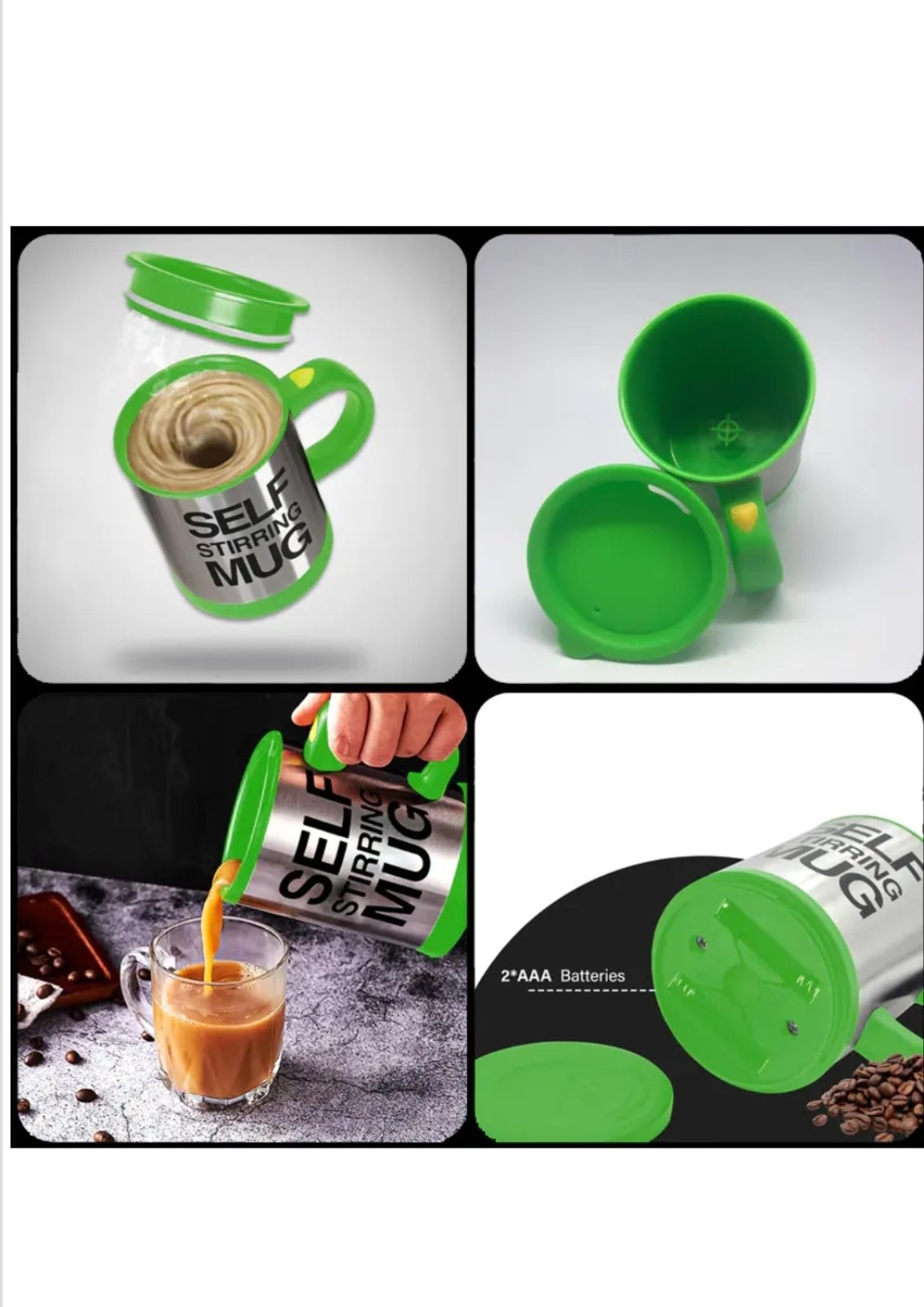 Саморазбъркваща се термо чаша на батерии (400 милилира) цвят - зелен