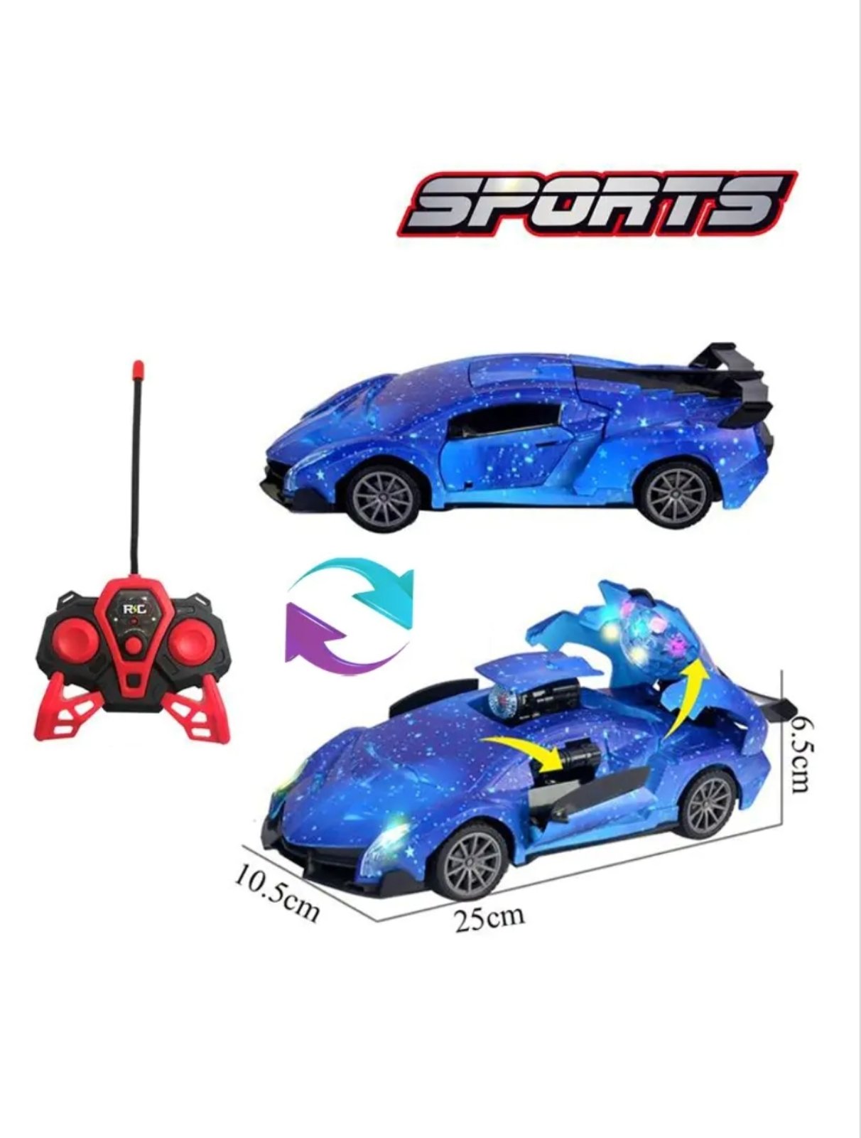 Спортна кола с РК и 3D светлини (на батерии) Син